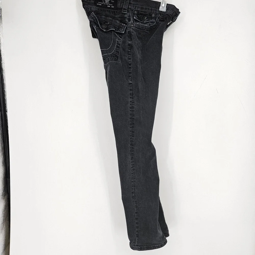 True Religion Jeans Mens 30 Ricky‎ Black Denim Flap Pockets Relaxed Straight